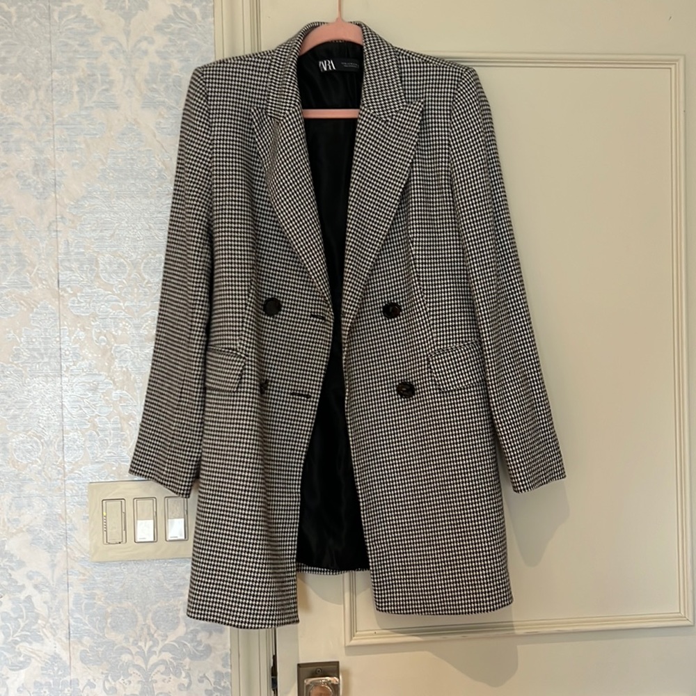 Black and white checkered overcoat Zara
